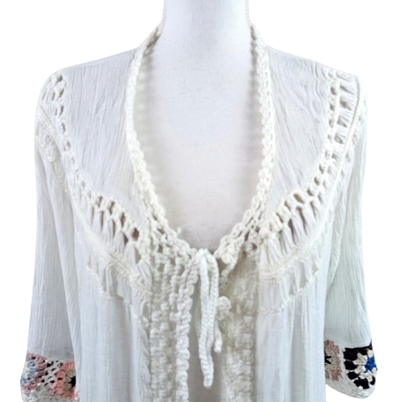 Oliver Fringe Crochet Boho Open Front Kimono Duster in S - Picture 2 of 7
